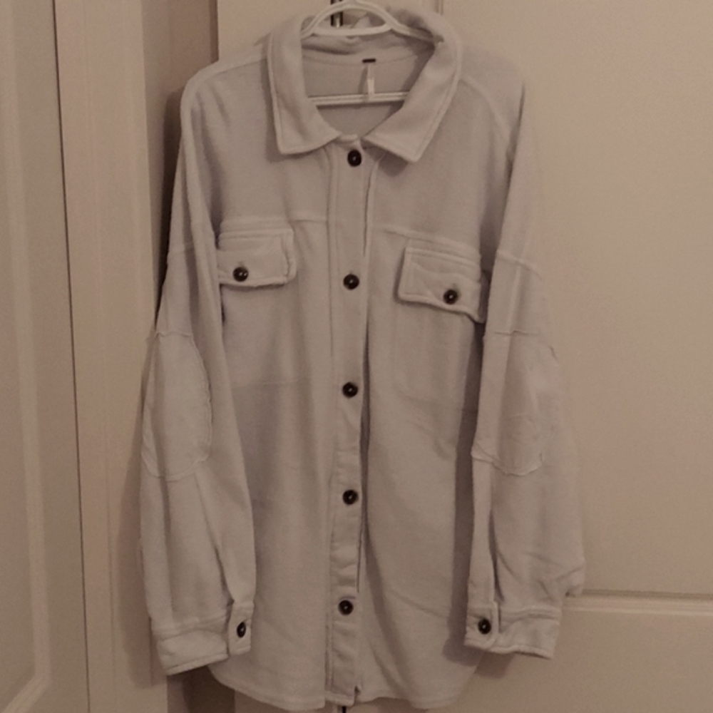 Free People Light Gray Button-Up Shacket